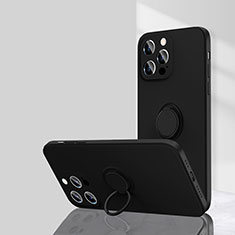 Custodia Silicone Ultra Sottile Morbida Cover con Magnetico Anello Supporto G01 per Apple iPhone 13 Pro Nero