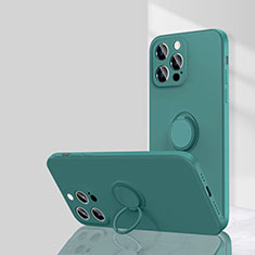 Custodia Silicone Ultra Sottile Morbida Cover con Magnetico Anello Supporto G01 per Apple iPhone 13 Pro Verde