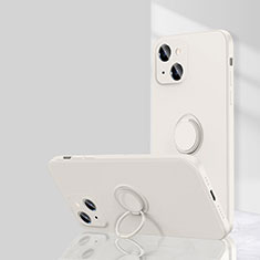 Custodia Silicone Ultra Sottile Morbida Cover con Magnetico Anello Supporto G01 per Apple iPhone 14 Plus Bianco