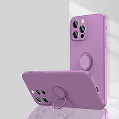 Custodia Silicone Ultra Sottile Morbida Cover con Magnetico Anello Supporto G01 per Apple iPhone 14 Pro Viola