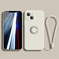 Custodia Silicone Ultra Sottile Morbida Cover con Magnetico Anello Supporto G02 per Apple iPhone 14 Plus Bianco