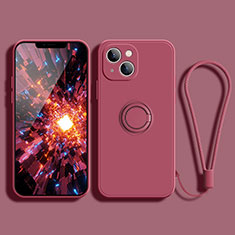Custodia Silicone Ultra Sottile Morbida Cover con Magnetico Anello Supporto G02 per Apple iPhone 14 Plus Rosso