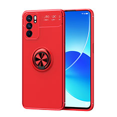 Custodia Silicone Ultra Sottile Morbida Cover con Magnetico Anello Supporto JM1 per Oppo Reno6 5G Rosso