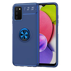 Custodia Silicone Ultra Sottile Morbida Cover con Magnetico Anello Supporto JM1 per Samsung Galaxy A02s Blu