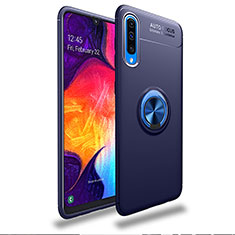 Custodia Silicone Ultra Sottile Morbida Cover con Magnetico Anello Supporto JM1 per Samsung Galaxy A50 Blu