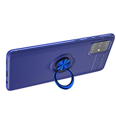 Custodia Silicone Ultra Sottile Morbida Cover con Magnetico Anello Supporto JM1 per Samsung Galaxy A51 4G Blu