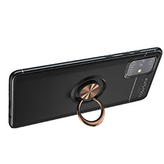 Custodia Silicone Ultra Sottile Morbida Cover con Magnetico Anello Supporto JM1 per Samsung Galaxy A71 4G A715 Oro e Nero