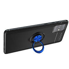 Custodia Silicone Ultra Sottile Morbida Cover con Magnetico Anello Supporto JM1 per Samsung Galaxy A71 5G Blu e Nero