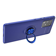 Custodia Silicone Ultra Sottile Morbida Cover con Magnetico Anello Supporto JM1 per Samsung Galaxy A91 Blu