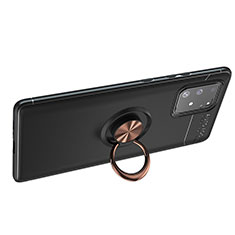 Custodia Silicone Ultra Sottile Morbida Cover con Magnetico Anello Supporto JM1 per Samsung Galaxy A91 Oro e Nero