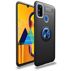 Custodia Silicone Ultra Sottile Morbida Cover con Magnetico Anello Supporto JM1 per Samsung Galaxy M21 Blu e Nero
