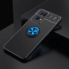 Custodia Silicone Ultra Sottile Morbida Cover con Magnetico Anello Supporto JM2 per Oppo Reno7 Pro 5G Blu e Nero