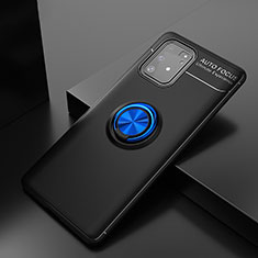 Custodia Silicone Ultra Sottile Morbida Cover con Magnetico Anello Supporto JM2 per Samsung Galaxy A91 Blu e Nero