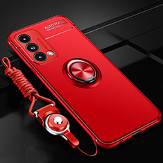 Custodia Silicone Ultra Sottile Morbida Cover con Magnetico Anello Supporto JM3 per OnePlus Nord N200 5G Rosso