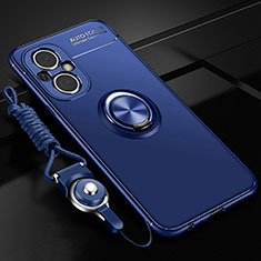 Custodia Silicone Ultra Sottile Morbida Cover con Magnetico Anello Supporto JM3 per Oppo A96 5G Blu