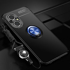 Custodia Silicone Ultra Sottile Morbida Cover con Magnetico Anello Supporto JM3 per Oppo A96 5G Blu e Nero