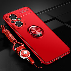 Custodia Silicone Ultra Sottile Morbida Cover con Magnetico Anello Supporto JM3 per Oppo A96 5G Rosso