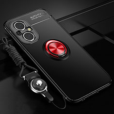 Custodia Silicone Ultra Sottile Morbida Cover con Magnetico Anello Supporto JM3 per Oppo F21 Pro 5G Rosso e Nero