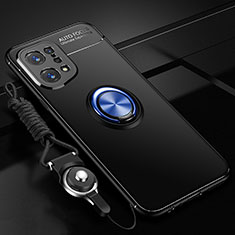 Custodia Silicone Ultra Sottile Morbida Cover con Magnetico Anello Supporto JM3 per Oppo Find X5 5G Blu e Nero