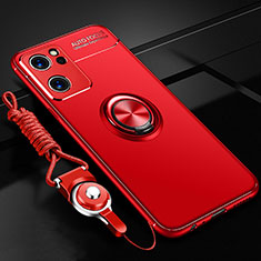 Custodia Silicone Ultra Sottile Morbida Cover con Magnetico Anello Supporto JM3 per Oppo Find X5 Lite 5G Rosso