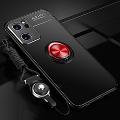 Custodia Silicone Ultra Sottile Morbida Cover con Magnetico Anello Supporto JM3 per Oppo Find X5 Lite 5G Rosso e Nero
