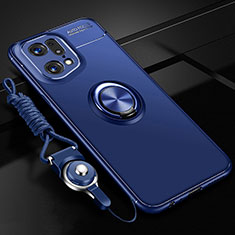 Custodia Silicone Ultra Sottile Morbida Cover con Magnetico Anello Supporto JM3 per Oppo Find X5 Pro 5G Blu