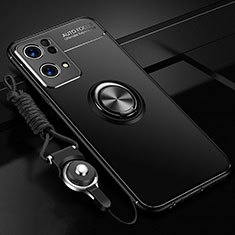 Custodia Silicone Ultra Sottile Morbida Cover con Magnetico Anello Supporto JM3 per Oppo Reno7 Pro 5G Nero