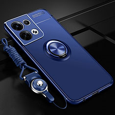Custodia Silicone Ultra Sottile Morbida Cover con Magnetico Anello Supporto JM3 per Oppo Reno8 5G Blu