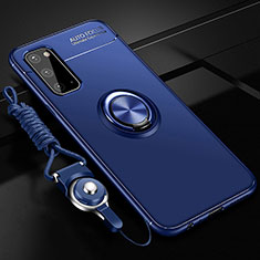 Custodia Silicone Ultra Sottile Morbida Cover con Magnetico Anello Supporto JM3 per Samsung Galaxy S20 5G Blu