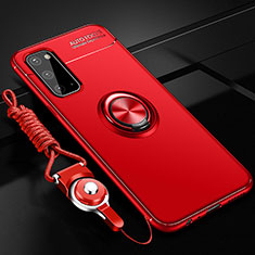 Custodia Silicone Ultra Sottile Morbida Cover con Magnetico Anello Supporto JM3 per Samsung Galaxy S20 5G Rosso