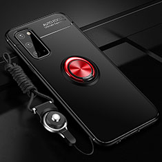 Custodia Silicone Ultra Sottile Morbida Cover con Magnetico Anello Supporto JM3 per Samsung Galaxy S20 5G Rosso e Nero