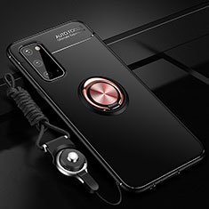 Custodia Silicone Ultra Sottile Morbida Cover con Magnetico Anello Supporto JM3 per Samsung Galaxy S20 Oro e Nero