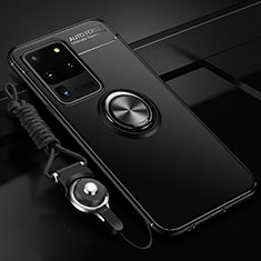 Custodia Silicone Ultra Sottile Morbida Cover con Magnetico Anello Supporto JM3 per Samsung Galaxy S20 Ultra 5G Nero