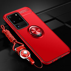 Custodia Silicone Ultra Sottile Morbida Cover con Magnetico Anello Supporto JM3 per Samsung Galaxy S20 Ultra 5G Rosso