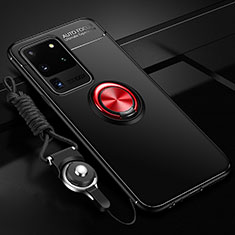 Custodia Silicone Ultra Sottile Morbida Cover con Magnetico Anello Supporto JM3 per Samsung Galaxy S20 Ultra 5G Rosso e Nero