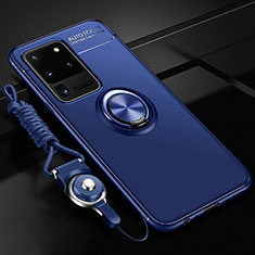 Custodia Silicone Ultra Sottile Morbida Cover con Magnetico Anello Supporto JM3 per Samsung Galaxy S20 Ultra Blu