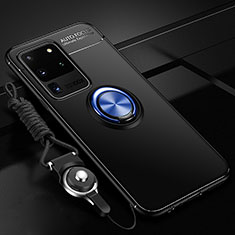 Custodia Silicone Ultra Sottile Morbida Cover con Magnetico Anello Supporto JM3 per Samsung Galaxy S20 Ultra Blu e Nero
