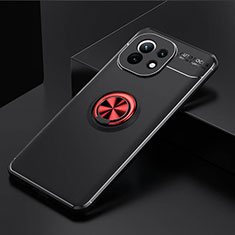 Custodia Silicone Ultra Sottile Morbida Cover con Magnetico Anello Supporto K01 per Xiaomi Mi 11 Lite 4G Rosso e Nero