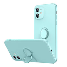 Custodia Silicone Ultra Sottile Morbida Cover con Magnetico Anello Supporto N01 per Apple iPhone 12 Ciano