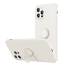 Custodia Silicone Ultra Sottile Morbida Cover con Magnetico Anello Supporto N01 per Apple iPhone 12 Pro Bianco