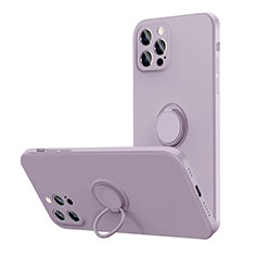 Custodia Silicone Ultra Sottile Morbida Cover con Magnetico Anello Supporto N01 per Apple iPhone 12 Pro Max Lavanda