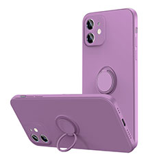 Custodia Silicone Ultra Sottile Morbida Cover con Magnetico Anello Supporto N01 per Apple iPhone 12 Viola