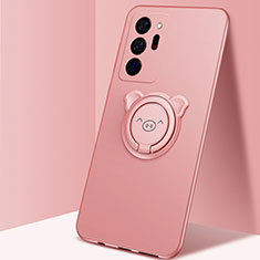 Custodia Silicone Ultra Sottile Morbida Cover con Magnetico Anello Supporto N02 per Samsung Galaxy Note 20 Ultra 5G Oro Rosa