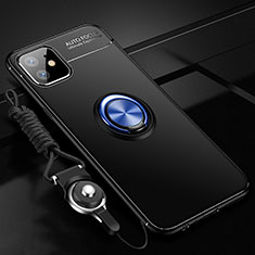 Custodia Silicone Ultra Sottile Morbida Cover con Magnetico Anello Supporto N03 per Apple iPhone 12 Mini Blu e Nero