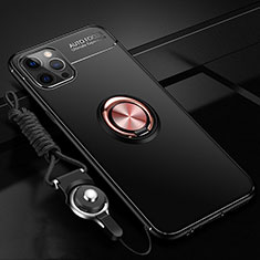 Custodia Silicone Ultra Sottile Morbida Cover con Magnetico Anello Supporto N03 per Apple iPhone 12 Pro Max Oro e Nero