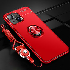 Custodia Silicone Ultra Sottile Morbida Cover con Magnetico Anello Supporto per Apple iPhone 13 Mini Rosso