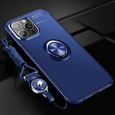 Custodia Silicone Ultra Sottile Morbida Cover con Magnetico Anello Supporto per Apple iPhone 13 Pro Max Blu