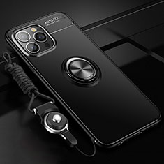 Custodia Silicone Ultra Sottile Morbida Cover con Magnetico Anello Supporto per Apple iPhone 13 Pro Max Nero