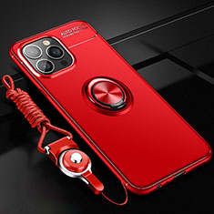 Custodia Silicone Ultra Sottile Morbida Cover con Magnetico Anello Supporto per Apple iPhone 13 Pro Rosso