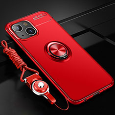 Custodia Silicone Ultra Sottile Morbida Cover con Magnetico Anello Supporto per Apple iPhone 14 Plus Rosso